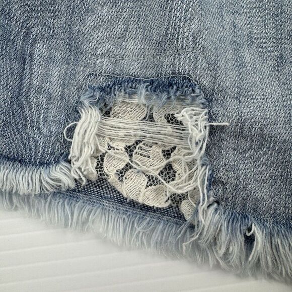 Aerie Jean Shorts Blue Distressed Lace Pull On Denim Small Elastic Waist - Picture 5 of 9